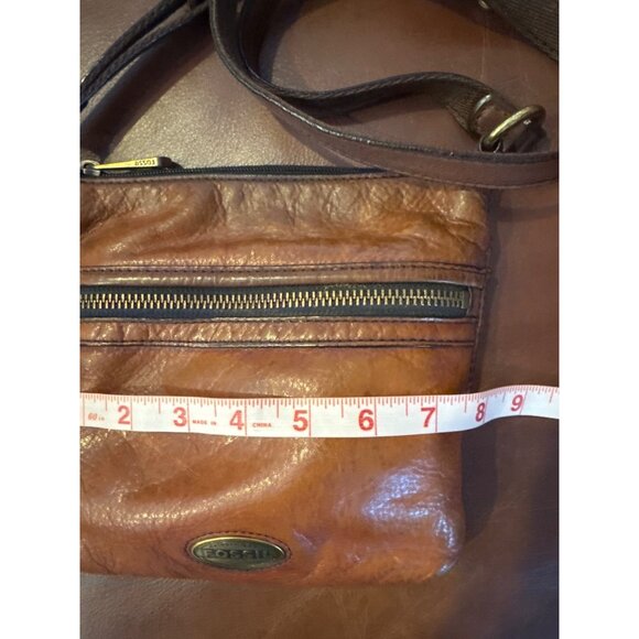 Fossil Genuine Leather Crossbody Bag Brown Soft Cowhide Purse Minimalist Travel - Picture 9 of 12